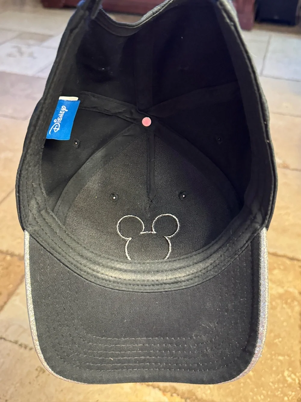Disney OS Black Baseball Sparkly Silver Glitter Brim Mickey Mouse Silhouette Cap